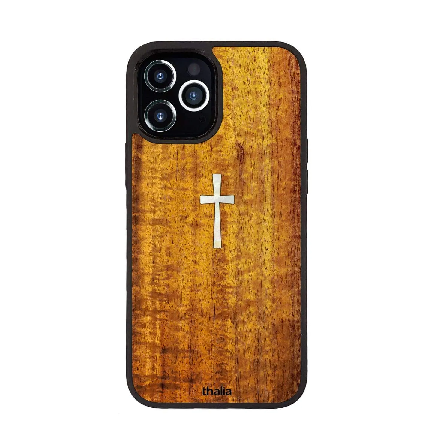 AAA Curly Hawaiian Koa & Cross MOP | iPhone Case