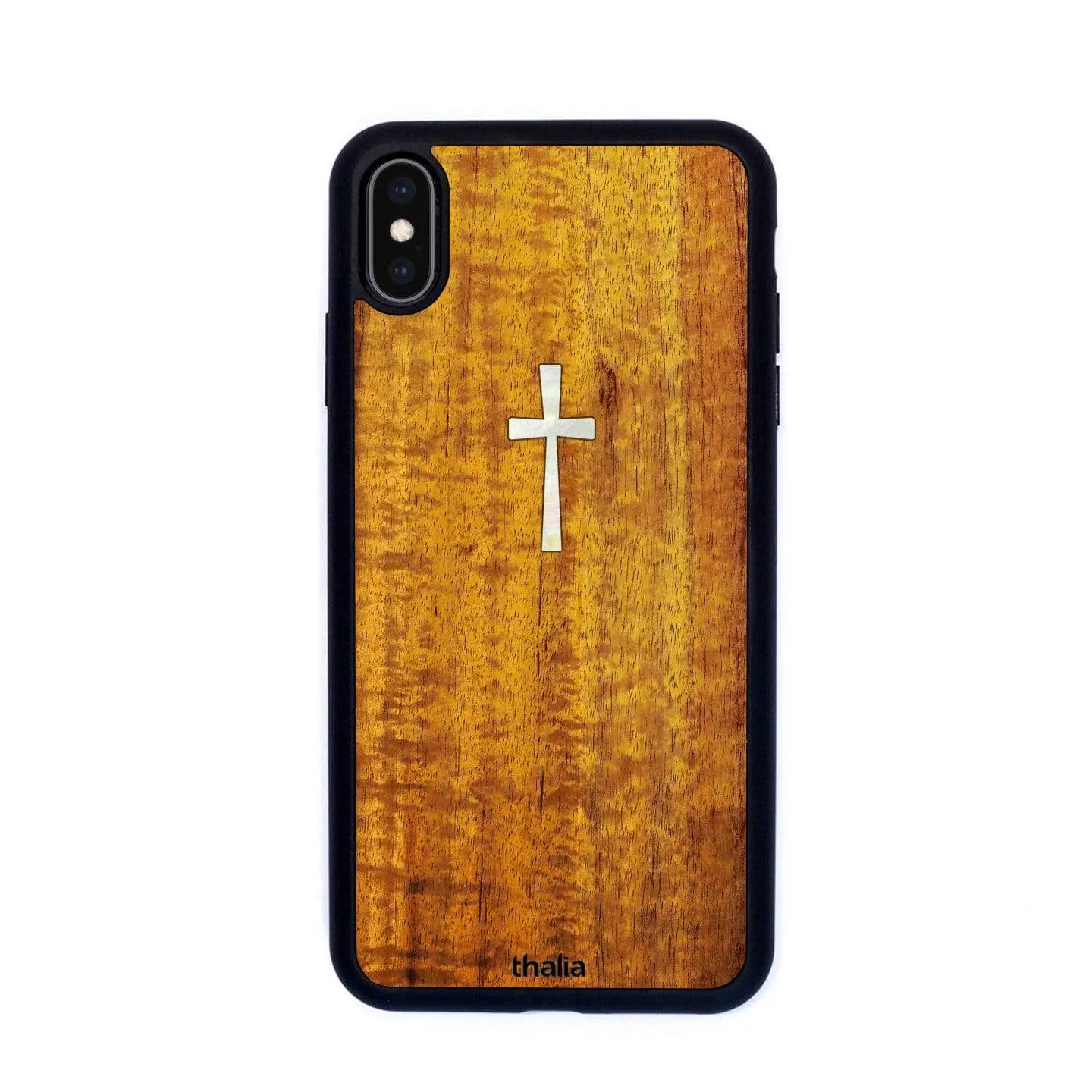 AAA Curly Hawaiian Koa & Cross MOP | iPhone Case