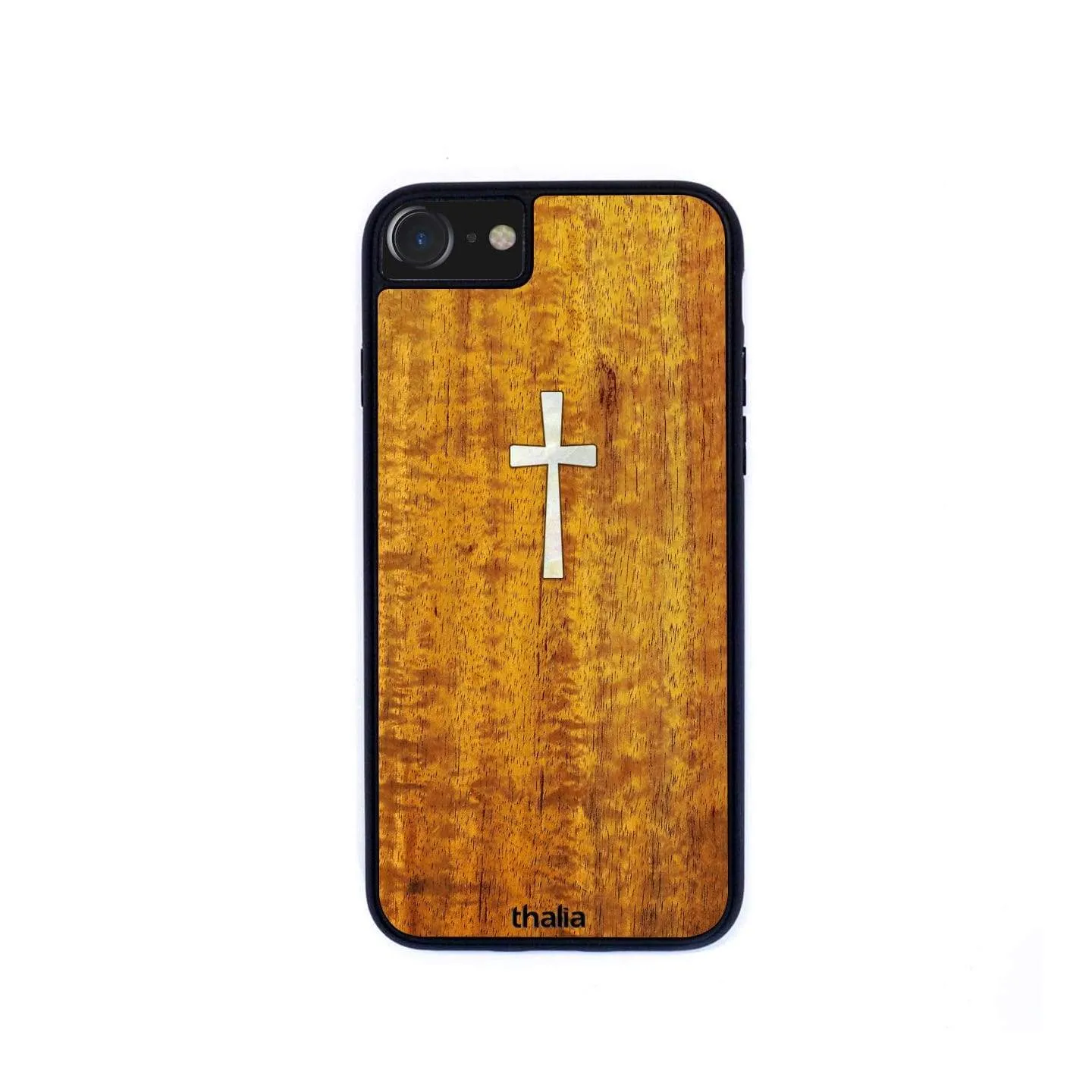 AAA Curly Hawaiian Koa & Cross MOP | iPhone Case