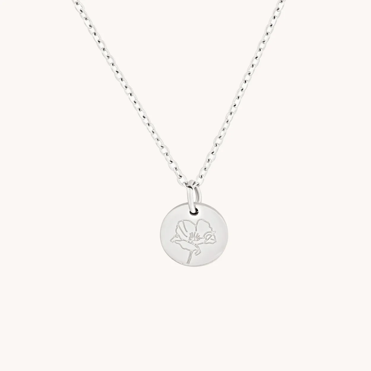 August Poppy Silver Birthflower Necklace W.