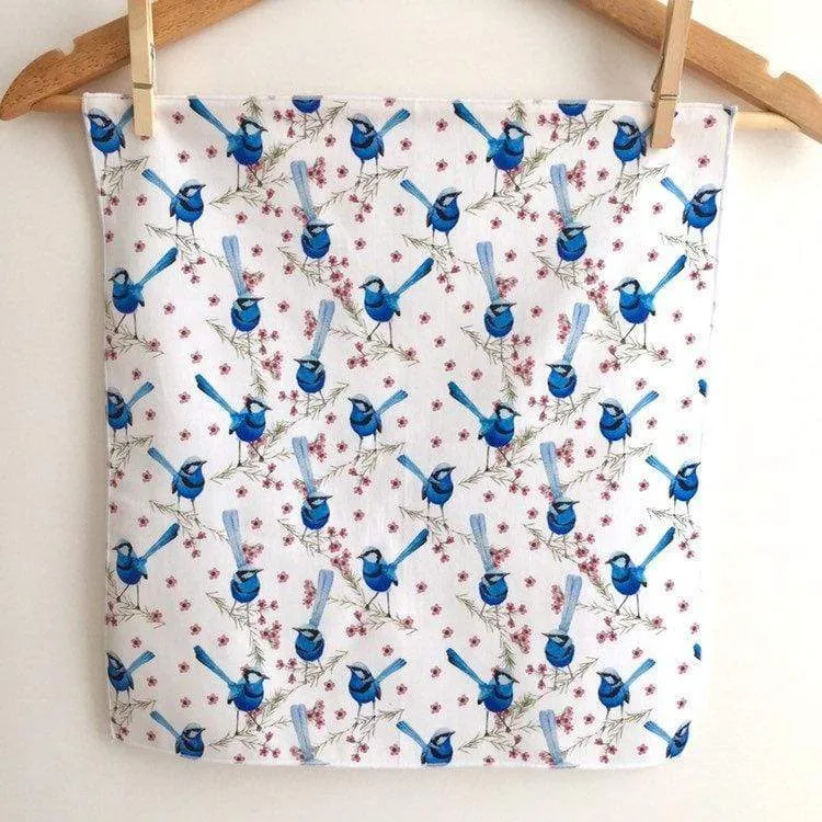 Blue Wren Mini's Handkerchief White