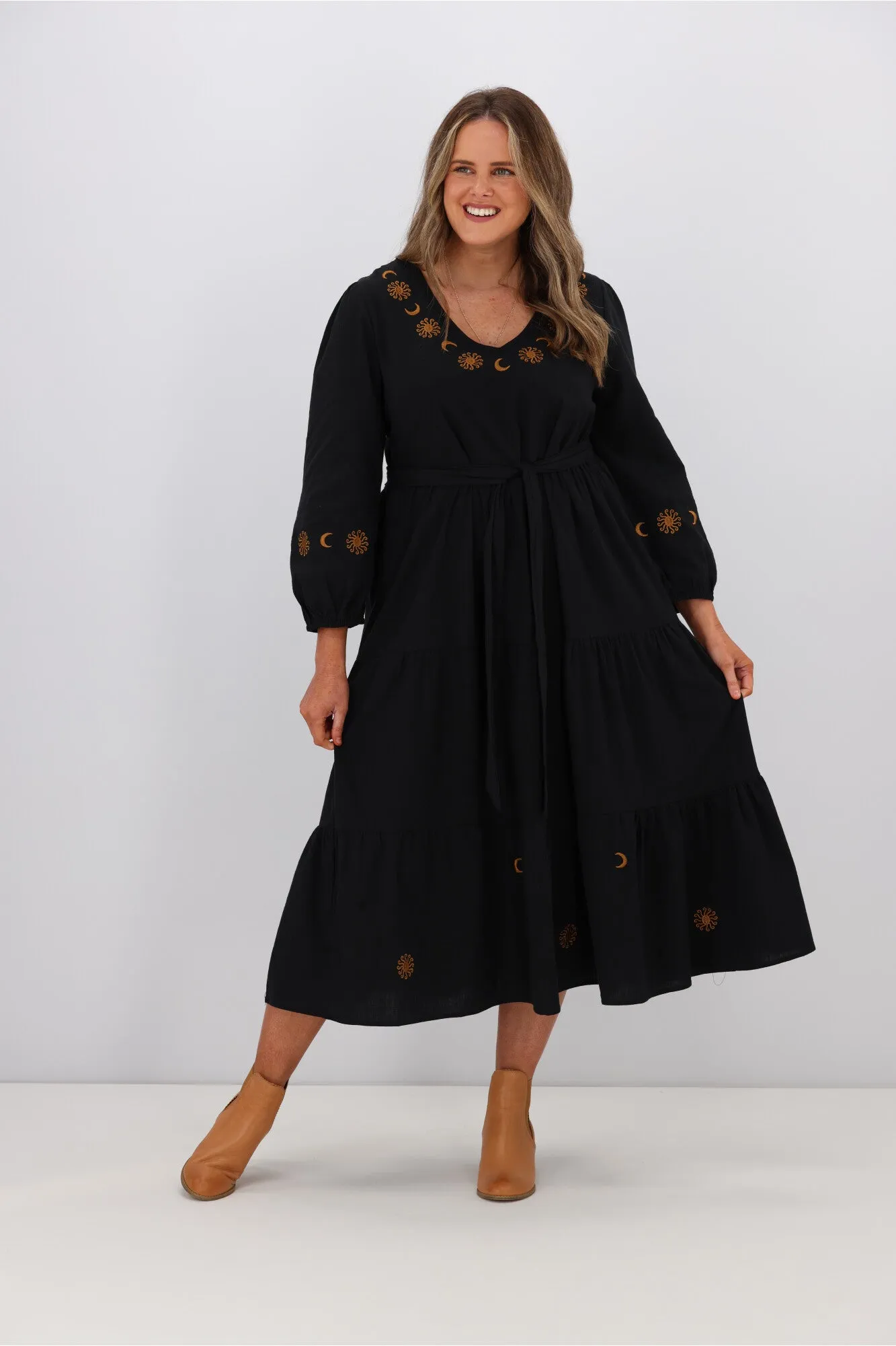 Boho Australia Osborn Midi Dress Black