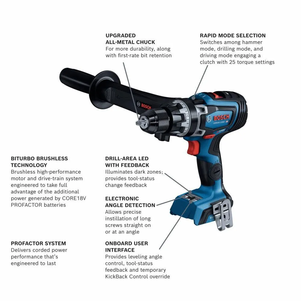 Bosch GSB18V-1330CN PROFACTOR 18V Connected-Ready 1/2 In. Hammer Drill/Driver (Bare Tool)