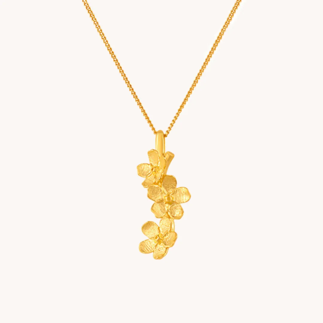 chery blossom cascade 14K gold pendant with chain W.