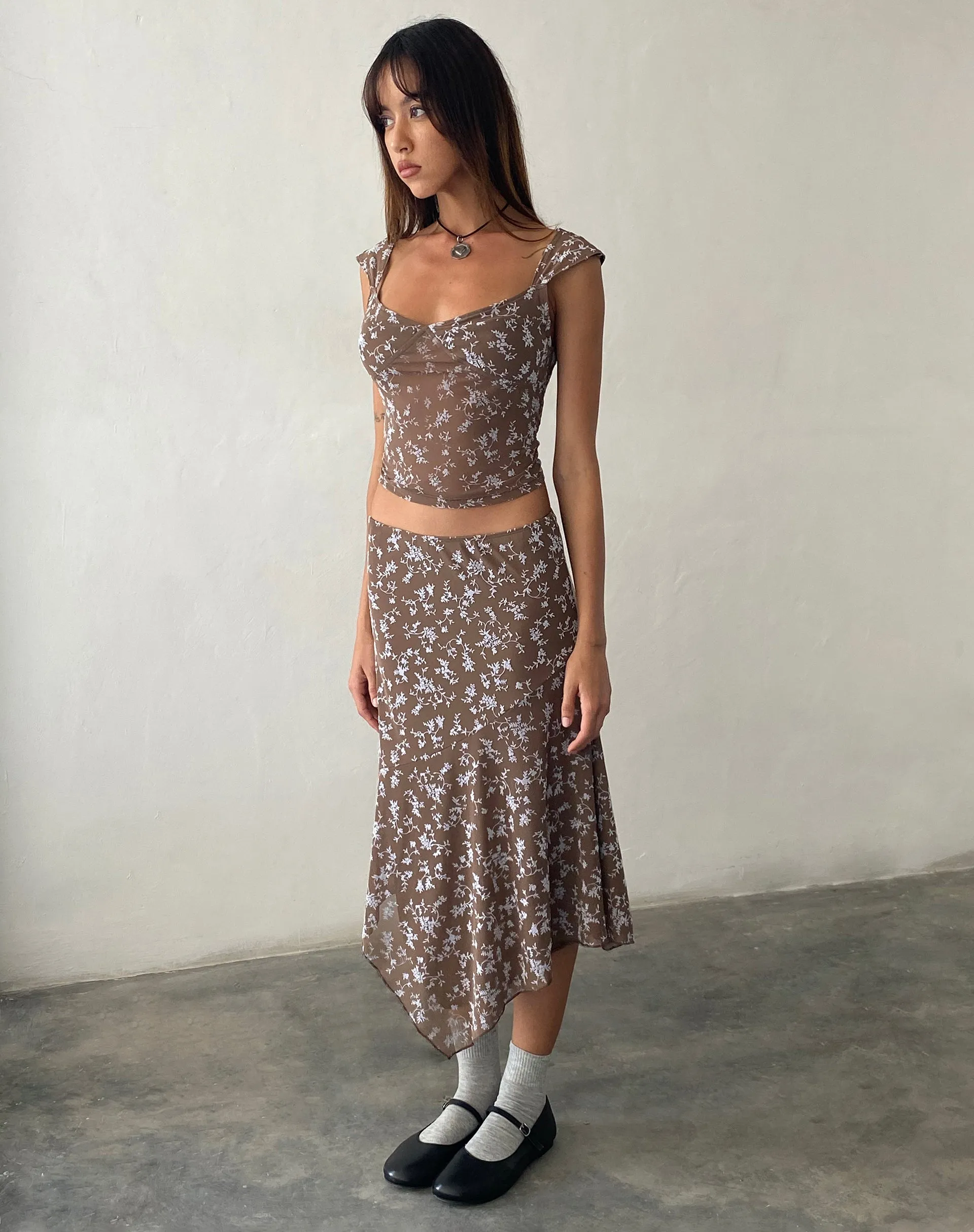 Cinta Low Rise Midi Skirt in Botanist Flock Dark Taupe