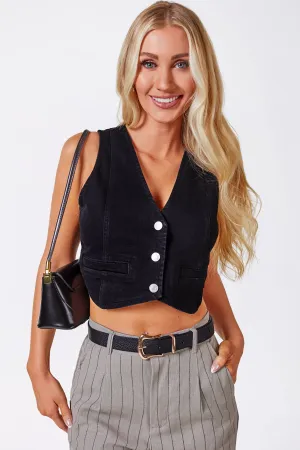 Claire Black Denim Vest