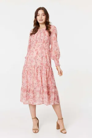 Floral Print Smocked Midi Dress