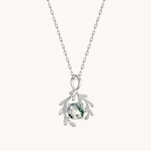 Green Moss and Leaves Platinum Pendant with chain W.