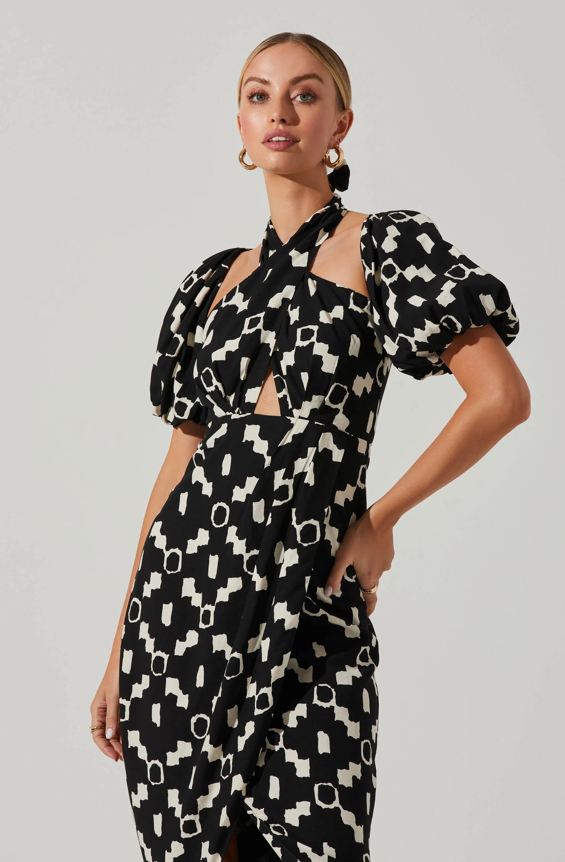 Hailey Geo Print Halter Midi Dress