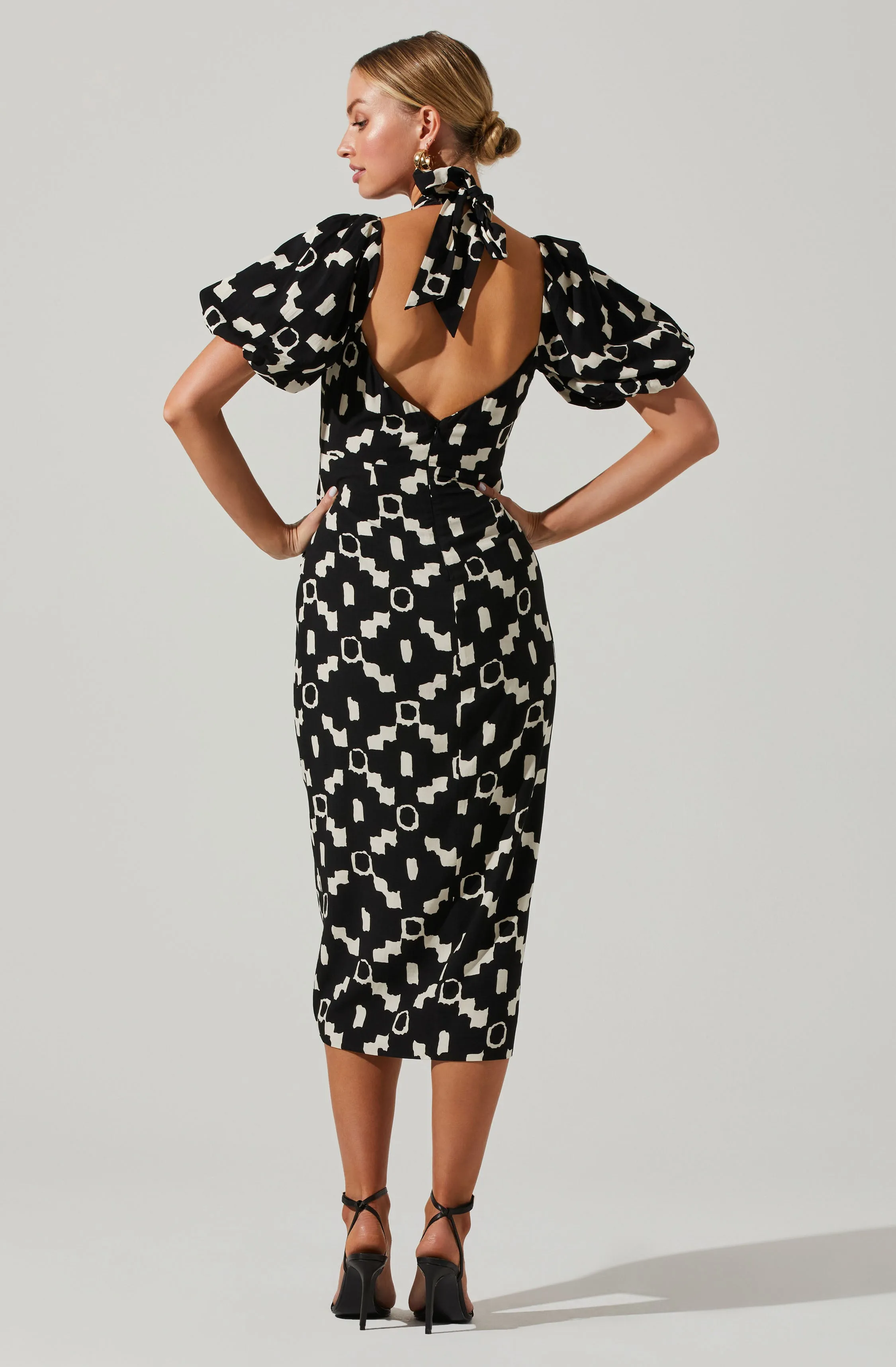 Hailey Geo Print Halter Midi Dress