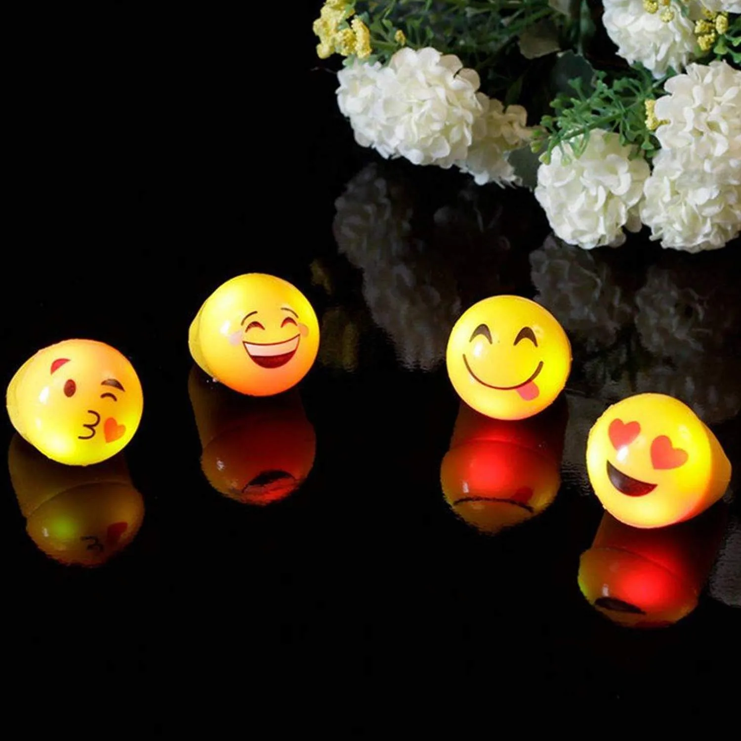 Kicko Flashing Emoticon Rubber Rings - 12 Pack - Assorted LED Fancy Jewelry - Kids