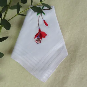 Ladies Fuchsia Embroidered Cotton Handkerchief