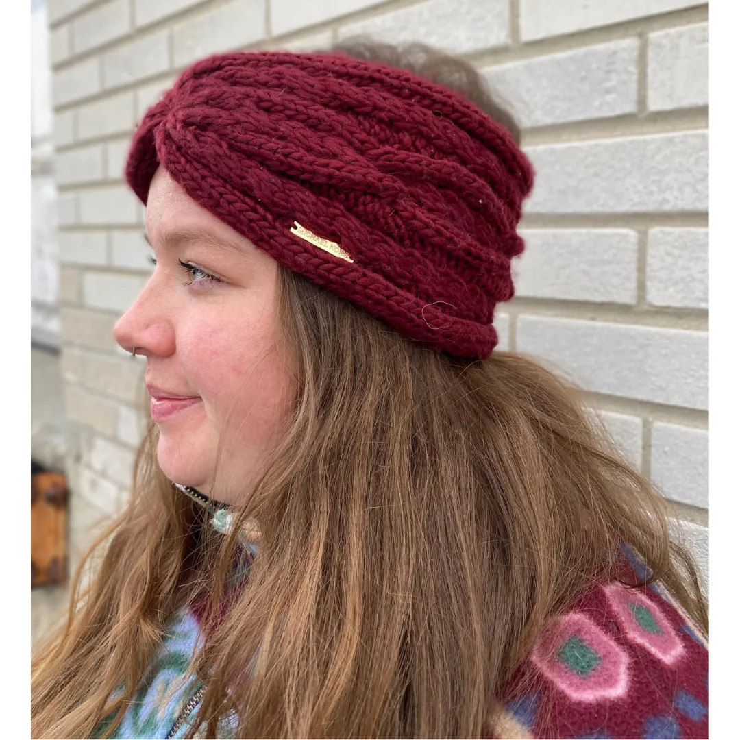 maroon knit winter headband