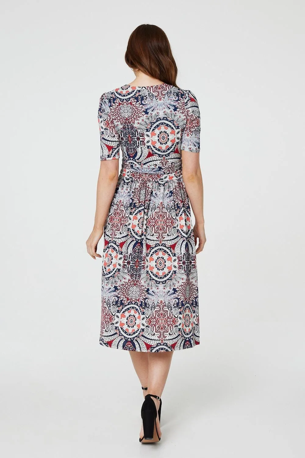 Mosaic Print Ruched Midi Dress