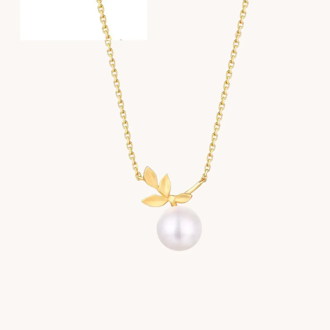 Olive with pearl leaves 14K Gold Necklace W.