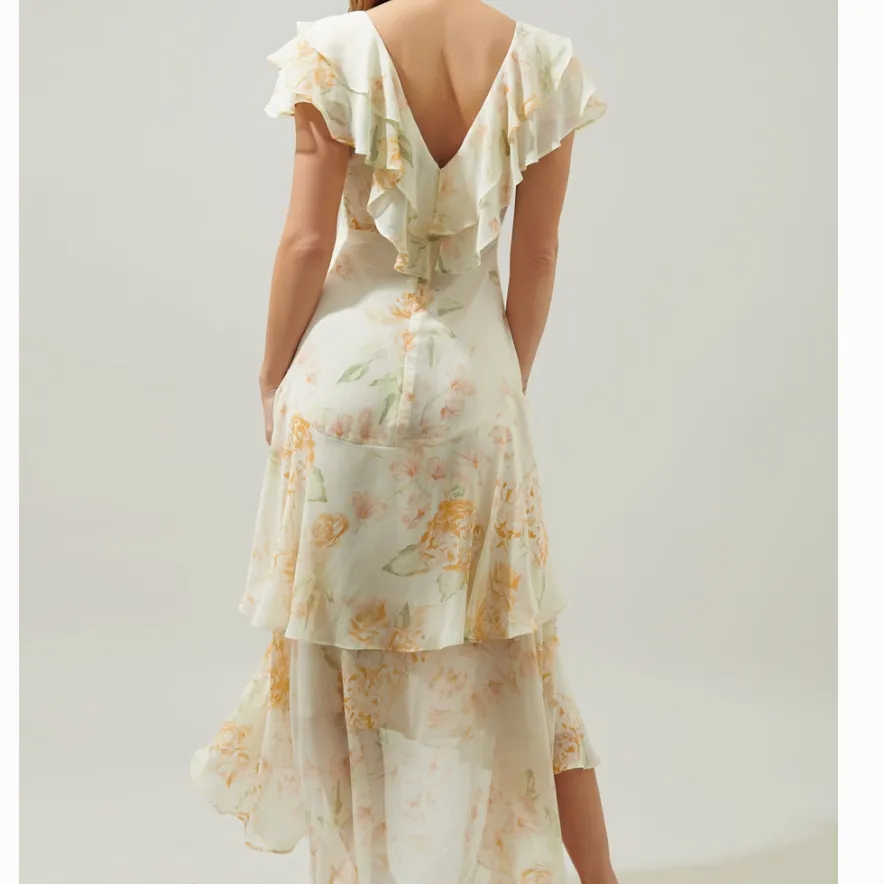 Once Upon A Time Ruffle Tiered Floral Ivory Midi Dress