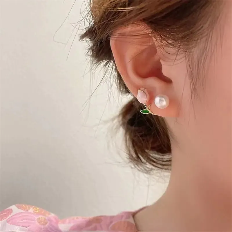 Pink Tulip Flower Earrings