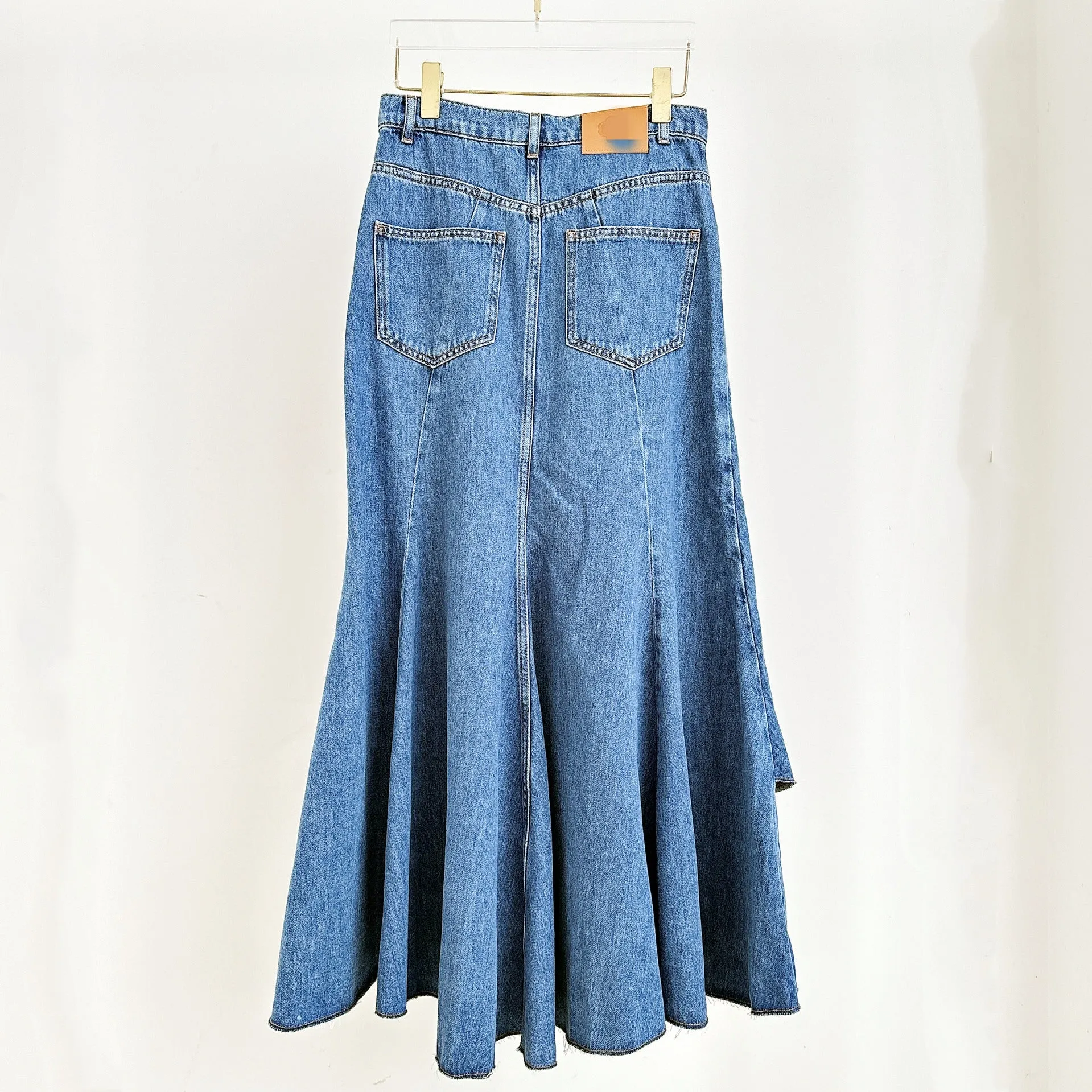 Pre Order:  Blue Splicing Irregular High Waist Denim Skirt