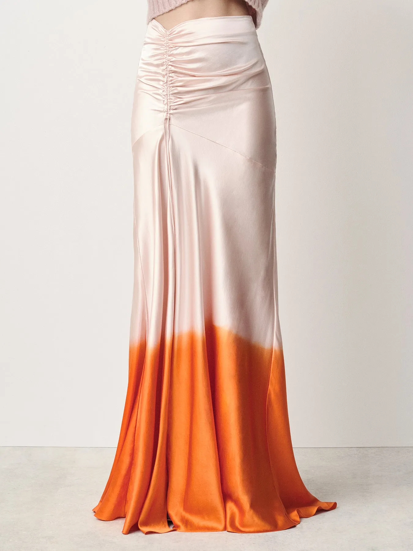 Ruched Silk Maxi Skirt