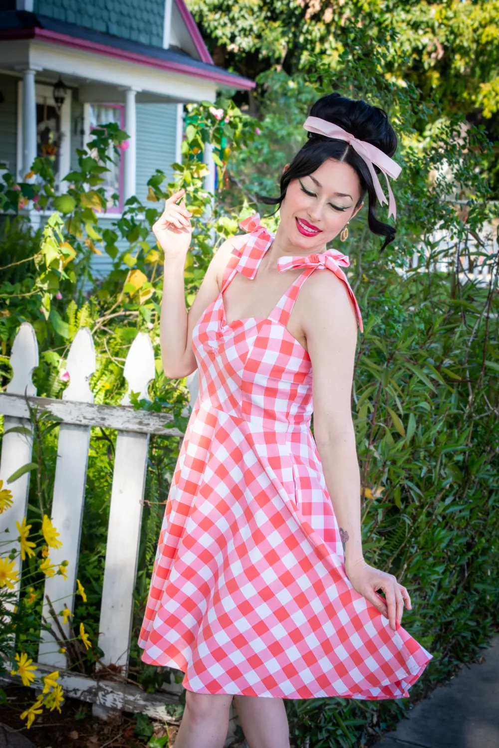 Sarah Swing Dress - Big Gingham, Coral