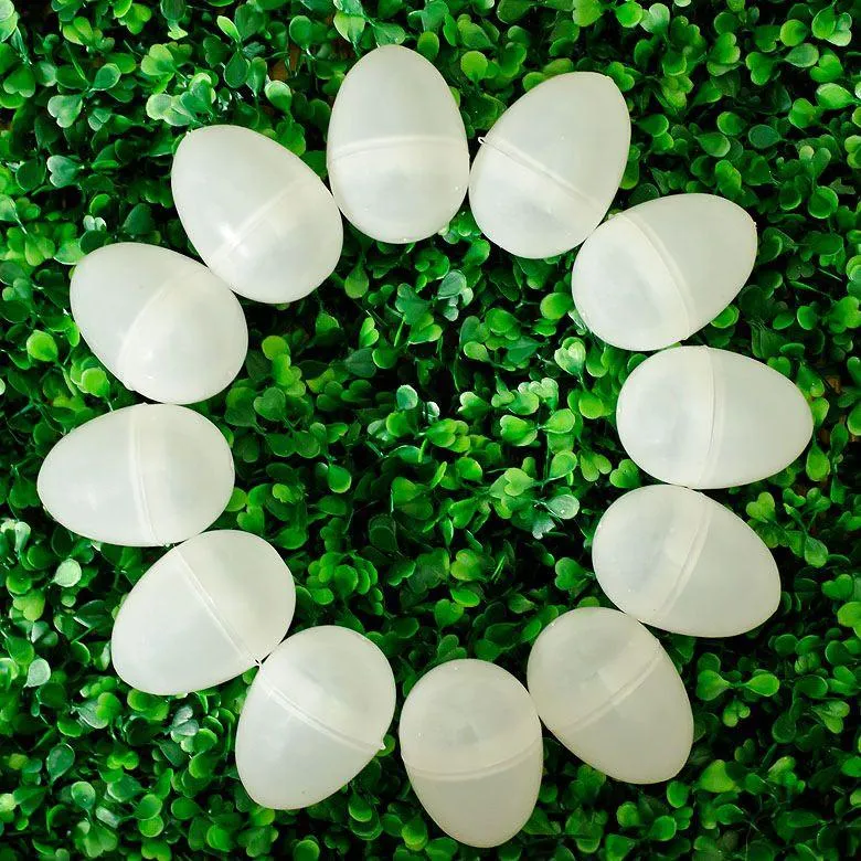 Set of 12 White Plastic Easter Eggs 2.25 Inches