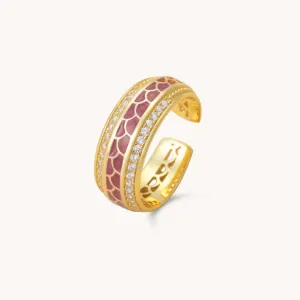 Snake Skin Red Adjustable Gold Ring W.