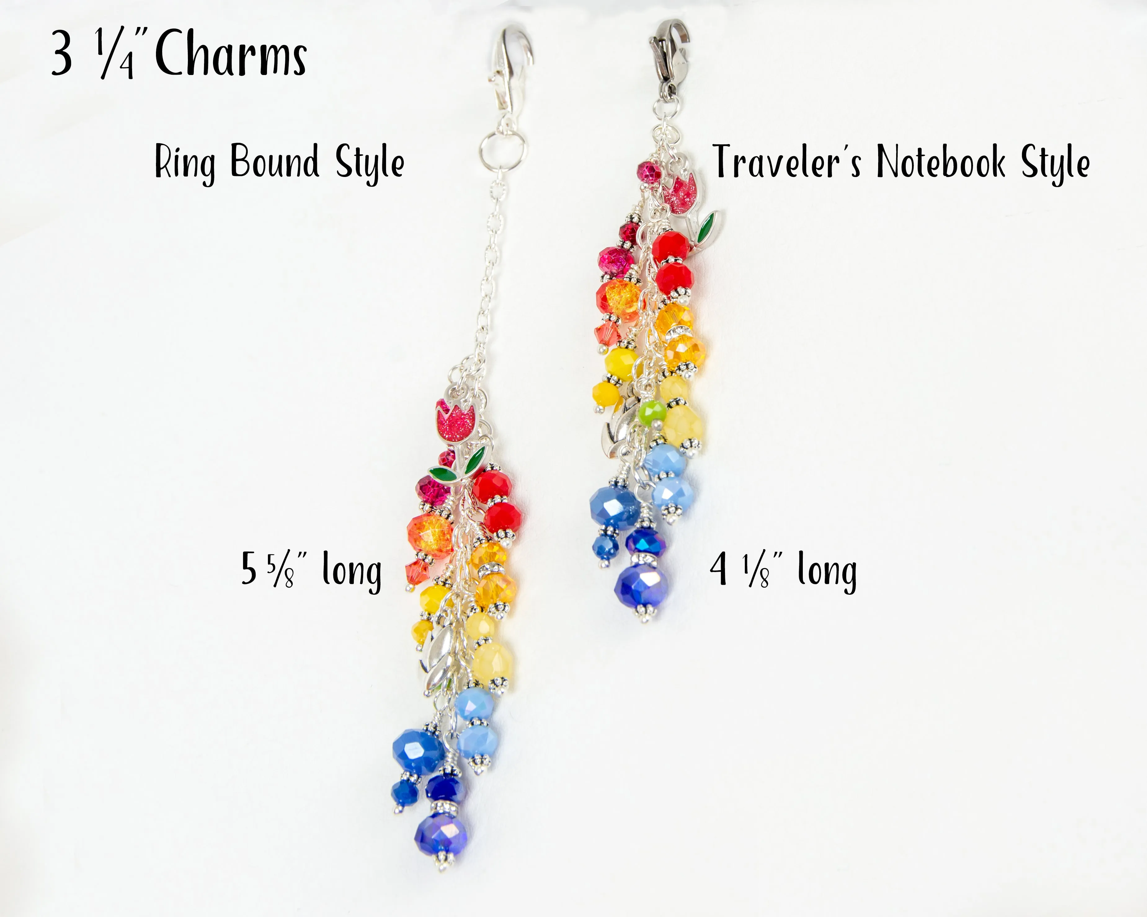 Tulip Planner Charm with Red, Yellow and Blue Crystal Dangle in Two Lengths